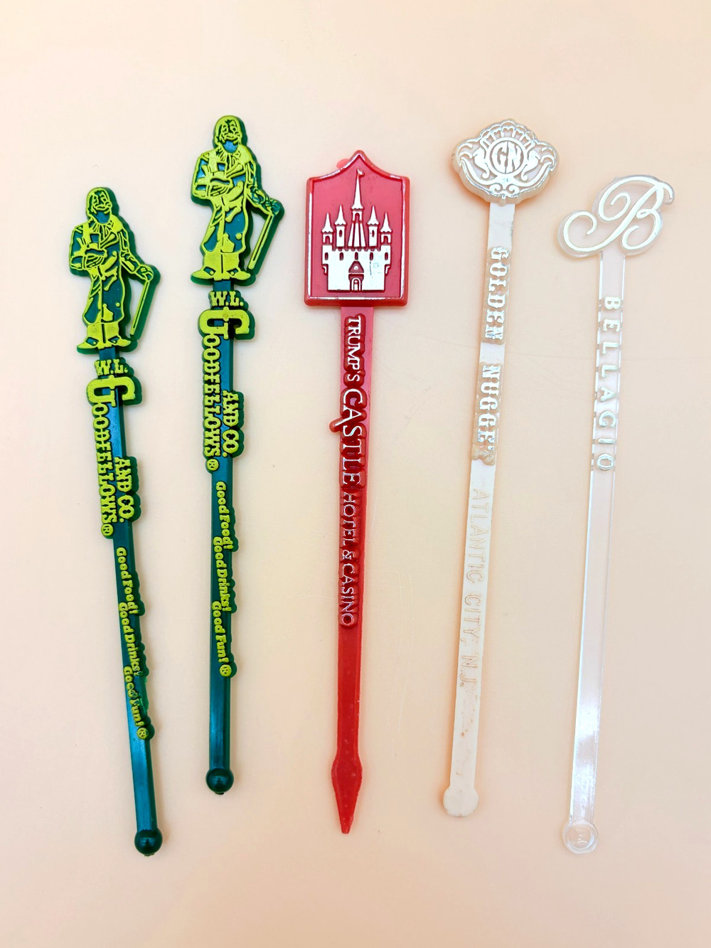 Vintage Casino Swizzle Sticks Trump Castle Golden Nugget Bellagio Goodfellows